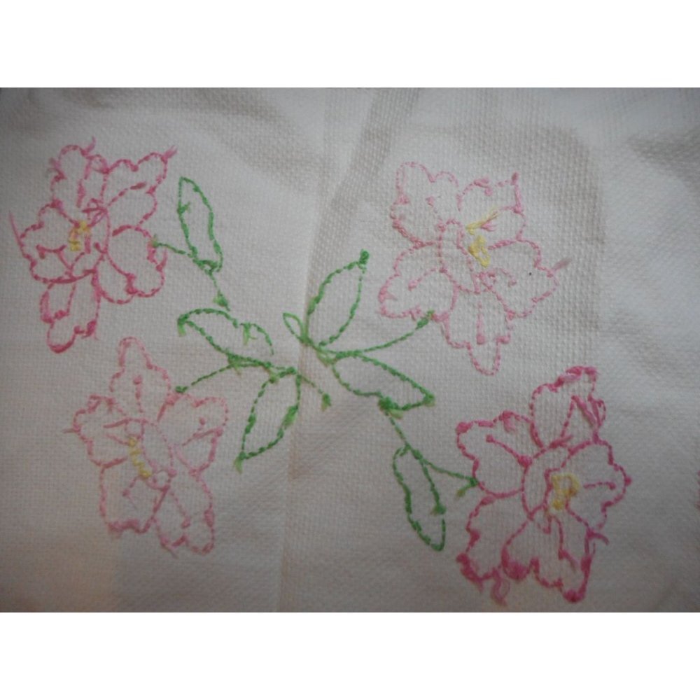 Vintage hand embroidered floral Pink Lace Dresser scarf doily placemat runner #1 - Picture 6 of 6